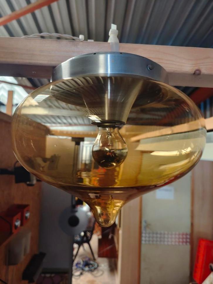Vintage Dijkstra Druppel Plafonnière Amber Glas jaren 60/70, Verzamelen, Retro, Huis en Inrichting, Ophalen