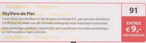 SkyView de Pier entree € 9,- p.p., Tickets en Kaartjes, Kortingen en Cadeaubonnen, Drie personen of meer, Overige typen, Kortingsbon