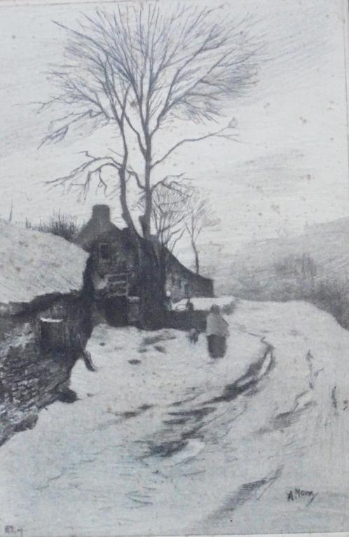 Anton Mauve.1838-1888.Winteravond in het Gooi., Antiek en Kunst, Kunst | Etsen en Gravures, Ophalen of Verzenden