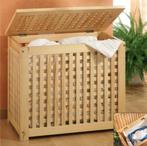Wasmand, waskorf van grenen hout met waszak, Ophalen of Verzenden, Nieuw, Bruin, Overige typen