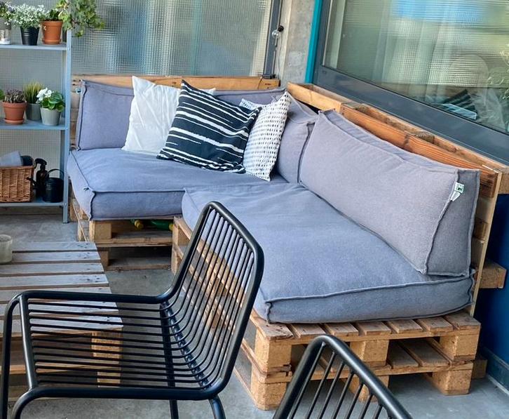 2L home & garden palletkussen set grijs, Tuin en Terras, Tuinsets en Loungesets, Zo goed als nieuw, Loungeset, Hout, 4 zitplaatsen