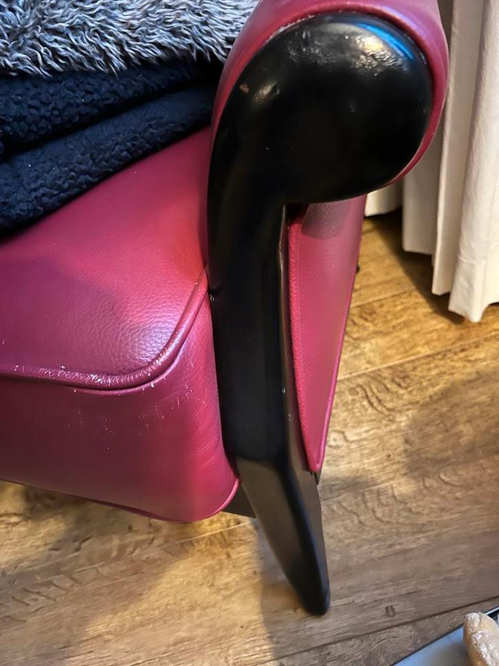 Rode Rundlederen Fauteuil, Huis en Inrichting, Fauteuils, Gebruikt, Leer, 75 tot 100 cm, Minder dan 75 cm, Ophalen