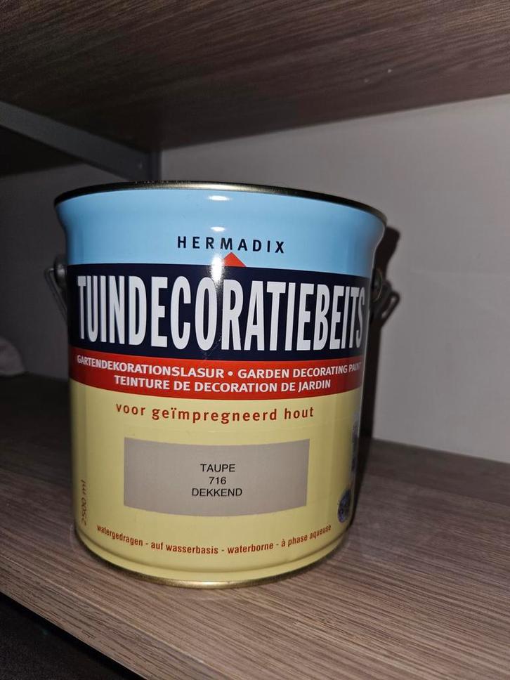 Hermadix Tuindecoratiebeits Taupe 2,5L, Doe-het-zelf en Verbouw, Verf, Beits en Lak, Nieuw, Beits, Minder dan 5 liter, Beige, Ophalen of Verzenden