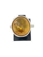 Zilveren ring met barnsteen, amber. Mt 18,75, 18 tot 19, Gebruikt, Verzenden, Nynkegardenier.nl