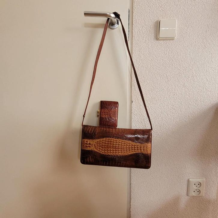 Vintage Krokodillenleren Tas & Portemonnee, Sieraden, Tassen en Uiterlijk, Tassen | Damestassen, Nieuw, Handtas, Bruin, Ophalen