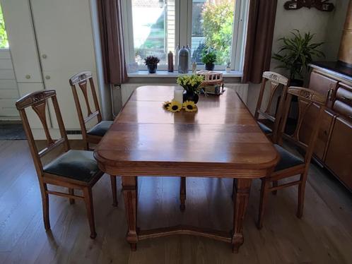 Antieke eiken eettafel + 4 stoelen, Huis en Inrichting, Complete eetkamers, Gebruikt, Ophalen