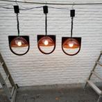 Uittrekbare plafondlampen. 3 stuks. Retro. Plexiglas & hout., Huis en Inrichting, Lampen | Hanglampen, Ophalen, Gebruikt, Hout