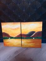 2 Schilderijen - Landschap met Zeilboten 40x30cm, Antiek en Kunst, Kunst | Schilderijen | Klassiek, Ophalen