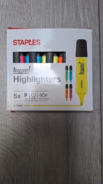 Staples highlighters 5 stuks in doos, nieuw. beschikbaar voor biedingen