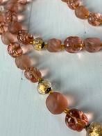 Ketting murano glas kralen goud folie roze zilver slot oud, Ophalen of Verzenden, Zo goed als nieuw, Roze