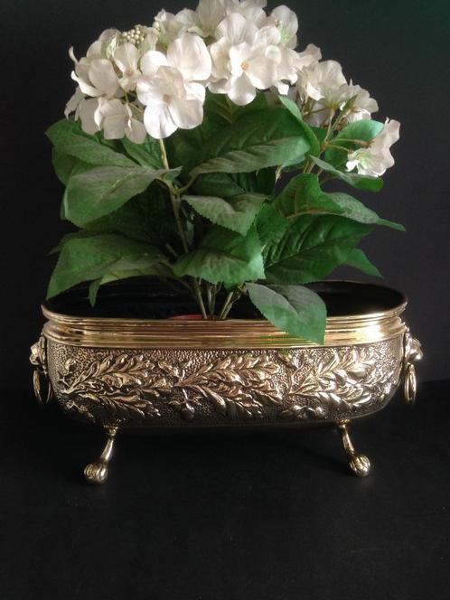 Plantenbak met bladeren en eikels Messing, Antiek en Kunst, Antiek | Koper en Brons, Koper, Ophalen of Verzenden