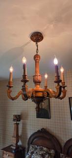 Retro vintage sober houten kroonluchter kroonluchter 6 armig, Huis en Inrichting, Lampen | Kroonluchters, Ophalen, Zo goed als nieuw