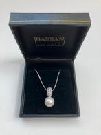 Zilveren ketting hanger zoetwaterparel zirkonia’s NIEUW, Ophalen of Verzenden, Zo goed als nieuw, Zilver, Met hanger