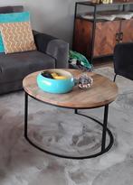 Salontafel/bijzettafel rond mangohout industrieel, Ophalen, 50 tot 100 cm, Rond, 50 tot 100 cm