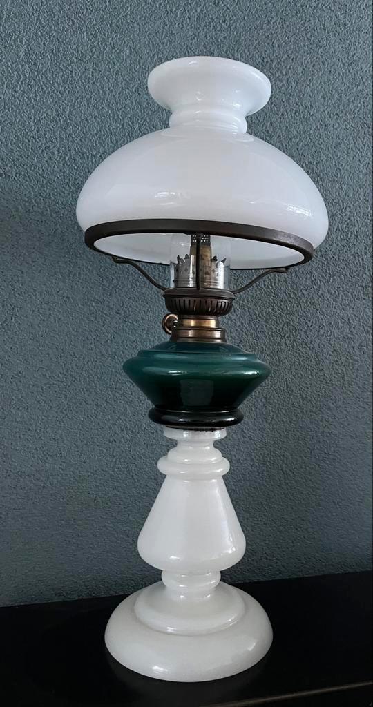Oude glazen olielamp, 50 cm hoog, Antiek en Kunst, Antiek | Lampen, Ophalen