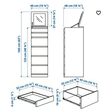 IKEA MALM ladekast met spiegel - Wit - afbeelding 5