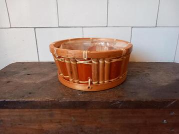 vintage boho bloempot bamboe rieten mandje jaren 60 mooi ø19 beschikbaar voor biedingen