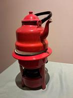 Rode Emaille Theepot met petroleum brander, Ophalen of Verzenden