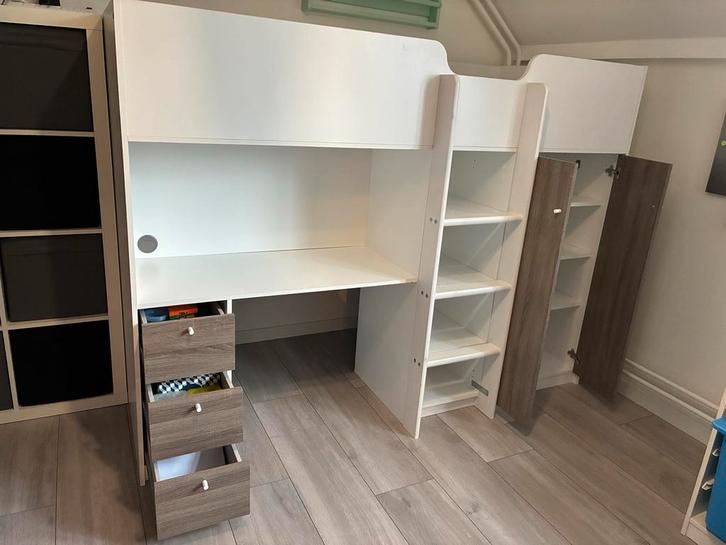 Halfhoogslaper met bureau en kast, Kinderen en Baby's, Kinderkamer | Stapelbedden en Hoogslapers, Gebruikt, Halfhoogslaper, Ophalen
