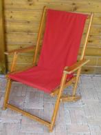 Vintage beukenhouten inklapbare tuinstoel met rode bekleding, Ophalen, Gebruikt, Inklapbaar