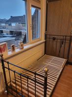 Mooi zwart metalen bed met elektrische lattenbodem, Verstelbaar, 90 cm, Eenpersoons, Zwart