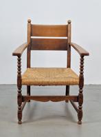 Vintage bobbin stoel eiken hout biezen ’30 authentiek france