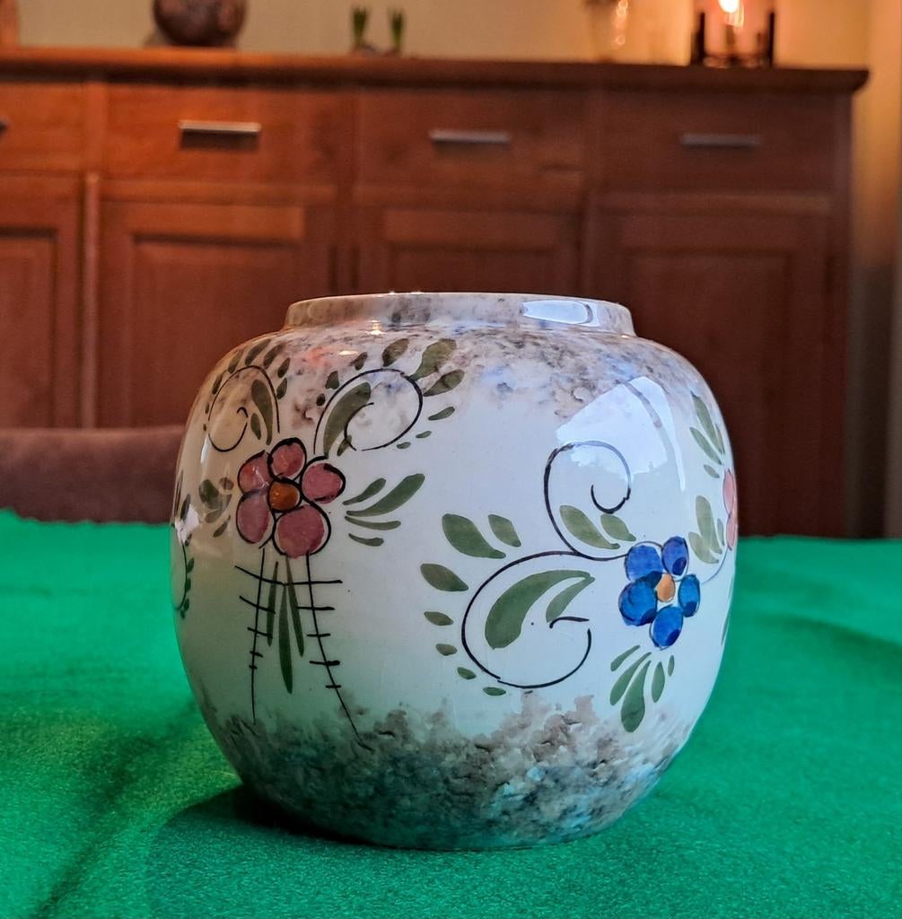 Prachtig Vintage Gouda Plateel Bolvaasje – Zwabo Tiko – Hand, Antiek en Kunst, Ophalen of Verzenden