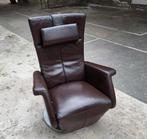 Bruine leren relaxfauteuil, Gebruikt, Huismerk, Ophalen of Verzenden, Metaal