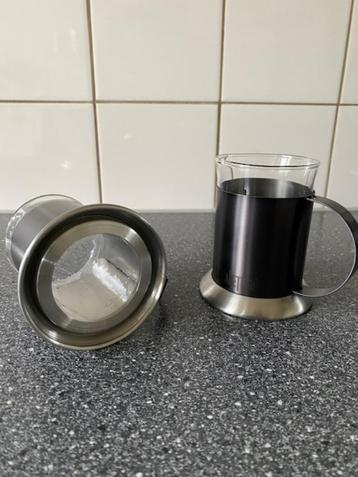 NIEUW: 2x koffie-thee glas La Cafetière glas/metaal/rvs beschikbaar voor biedingen