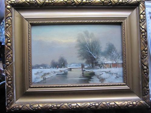 Mooi en Stemmig Wintergezicht, Olieverf, Naar Louis Apol, Antiek en Kunst, Kunst | Schilderijen | Klassiek, Ophalen of Verzenden