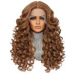 Lace front pruik gingerbruin lang krullend haar zonder pony, Verzenden, Nieuw, Pruik of Haarverlenging