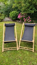 Set van 2 bamboe strandstoelen, Tuin en Terras, Ligbedden, Ophalen, Zo goed als nieuw, Hout, Inklapbaar