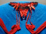 Sexy String Set met Jarretelles en Nylons, Kleding | Dames, Ondergoed en Lingerie, Generic, Verzenden, Rood, Setje