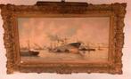 Schilderij van adri verveen haven gezicht rotterdam., Antiek en Kunst, Ophalen of Verzenden