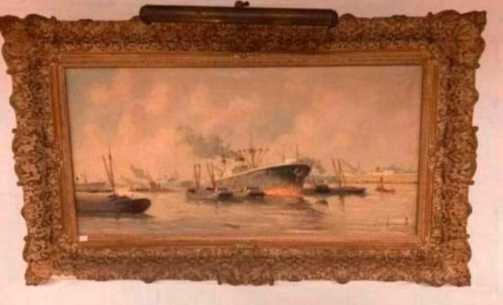 Schilderij van adri verveen haven gezicht rotterdam., Antiek en Kunst, Kunst | Schilderijen | Klassiek, Ophalen of Verzenden