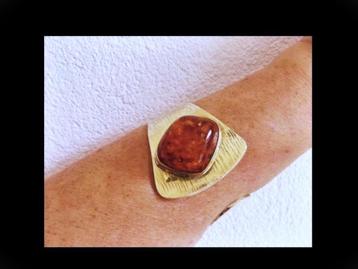 Bijzonder 4.5 cm Breed Zilveren/Verguld Armband/Amber! beschikbaar voor biedingen