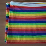 Biologische tricot stof regenboog strepen, Overige kleuren, 120 cm of meer, Ophalen of Verzenden, Zo goed als nieuw