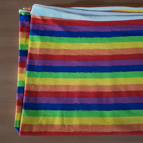 Biologische tricot stof regenboog strepen, Hobby en Vrije tijd, Stoffen en Lappen, Zo goed als nieuw, Katoen, 120 cm of meer, 30 tot 200 cm