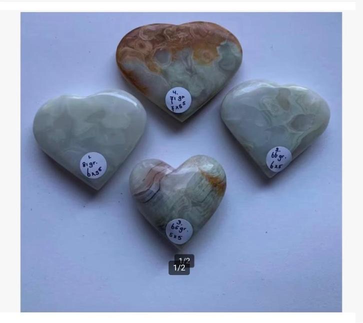 Korting 4 x Aragoniet / Onyx Harten, zie beschrijving, Sieraden, Tassen en Uiterlijk, Edelstenen, Nieuw, Ophalen of Verzenden