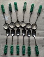 12 Zilveren Mexicaanse Lepeltjes met Jade Handvatten, Antiek en Kunst, Antiek | Bestek, Ophalen of Verzenden