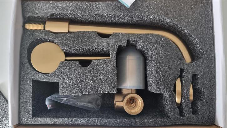 Inbouw wastafelkraan, mengkraan, mat goud, inbouwset, Doe-het-zelf en Verbouw, Sanitair, Nieuw, Kraan, Koper, Ophalen of Verzenden