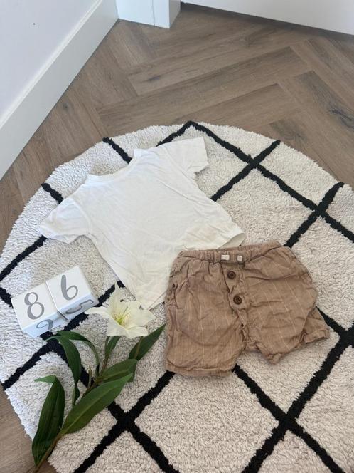 Heel goed wit bruin korte broek short Zara + Zeeman shirt 86, Kinderen en Baby's, Babykleding | Maat 86, Zo goed als nieuw, Jongetje of Meisje