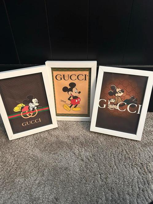Mickey Mouse Prints in Lijst - Set van 3, Huis en Inrichting, Woonaccessoires | Schilderijen, Tekeningen en Foto's, Gebruikt, Print