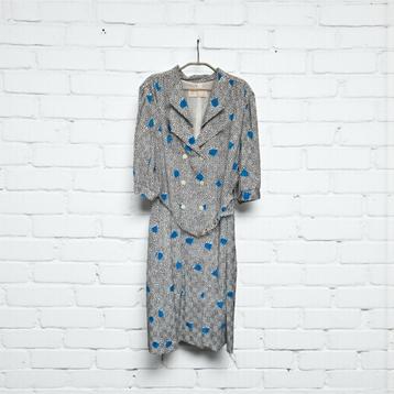 Vintage Jurk Maat 46 Zwart Wit Retro Tulpen Print Maxi beschikbaar voor biedingen