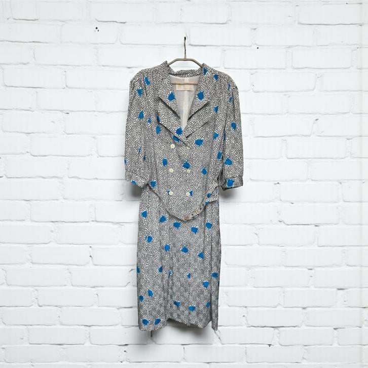 Vintage Jurk Maat 46 Zwart Wit Retro Tulpen Print Maxi, Kleding | Dames, Jurken, Gedragen, Maat 46/48 (XL) of groter, Blauw, Onder de knie