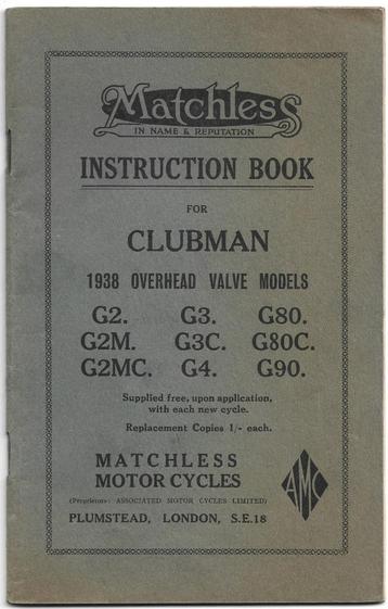 Matchless Clubman G2 G3 G80 manual 1938 (3477z) beschikbaar voor biedingen