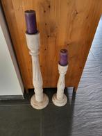 2 kandelaars 68 en 46 hoog, 50 tot 75 cm, Wit, Ophalen of Verzenden, Zo goed als nieuw
