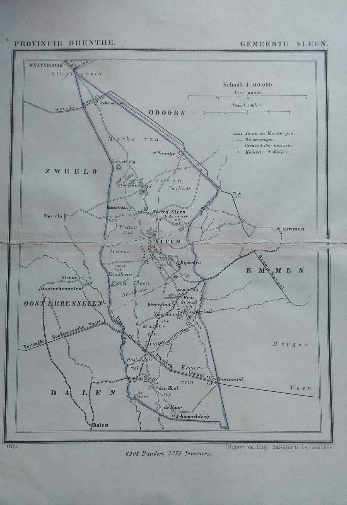 51/ Sleen / Den Hool / Haantje / Westereind Litho Kuyper DR, Antiek en Kunst, Kunst | Litho's en Zeefdrukken, Ophalen of Verzenden