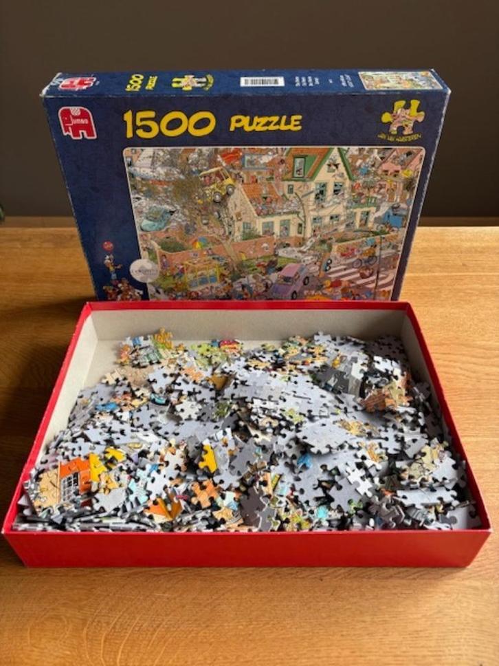 Jan van Haasteren puzzel "De Storm" 1500 puzzelstukjes, Hobby en Vrije tijd, Denksport en Puzzels, Gebruikt, Legpuzzel, 500 t/m 1500 stukjes