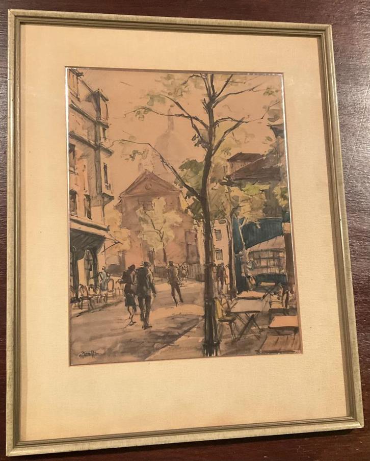 André Krafft - Parijs, Place du Tertre, richting Sacre Coeur, Antiek en Kunst, Kunst | Schilderijen | Klassiek, Ophalen